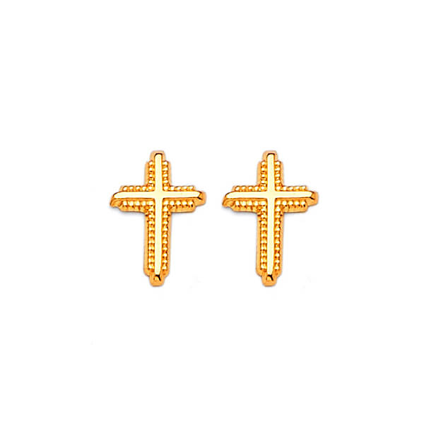 Cross Stud Earrings in 14K Gold and Butterfly Backing
