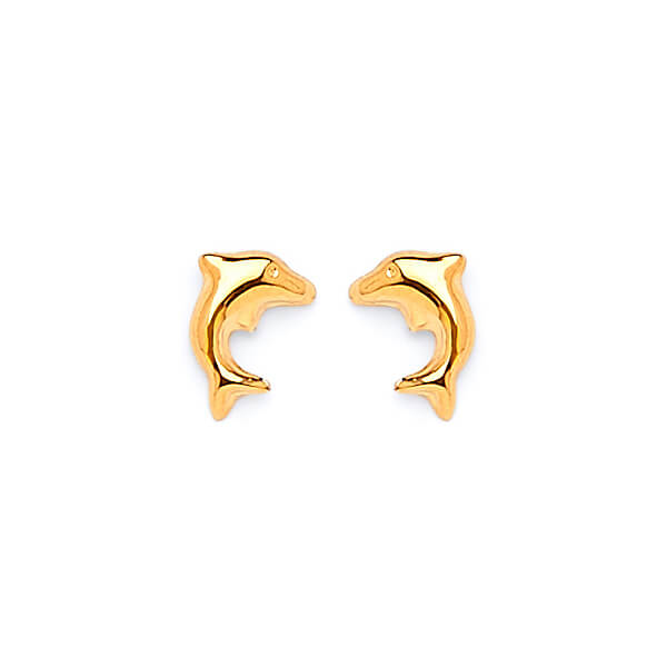Dolphin Stud Earrings in 14K Gold and Butterfly Backing