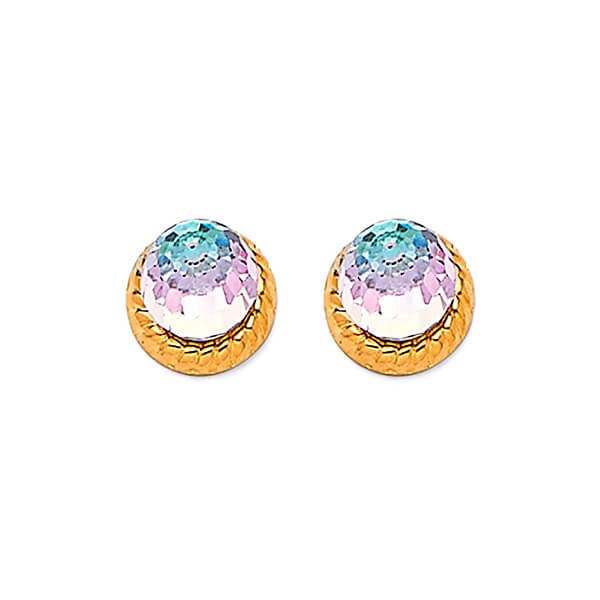 Solitaire Stud Earrings with Moon Stone in 14K Gold and Screw Backing