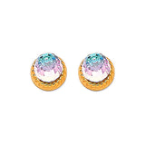 Solitaire Stud Earrings with Moon Stone in 14K Gold and Screw Backing