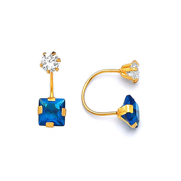 Telephone Stud Earrings with Blue & White CZ in 14K Gold and Screw Backing