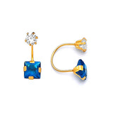 Telephone Stud Earrings with Blue & White CZ in 14K Gold and Screw Backing