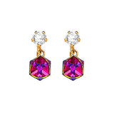 Dangling Earrings with White CZ and Moon Stone in 14K Gold and Screw Backing