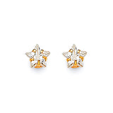 Star Solitaire Stud Earrings with White CZ in 14K Gold and Screw Backing