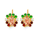 Guadalupe Dangling Earrings with Green, White & Red CZ in 14K Two-Tone Gold