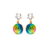 Dangling Earrings with White CZ and Moon Stone in 14K Gold and Screw Backing