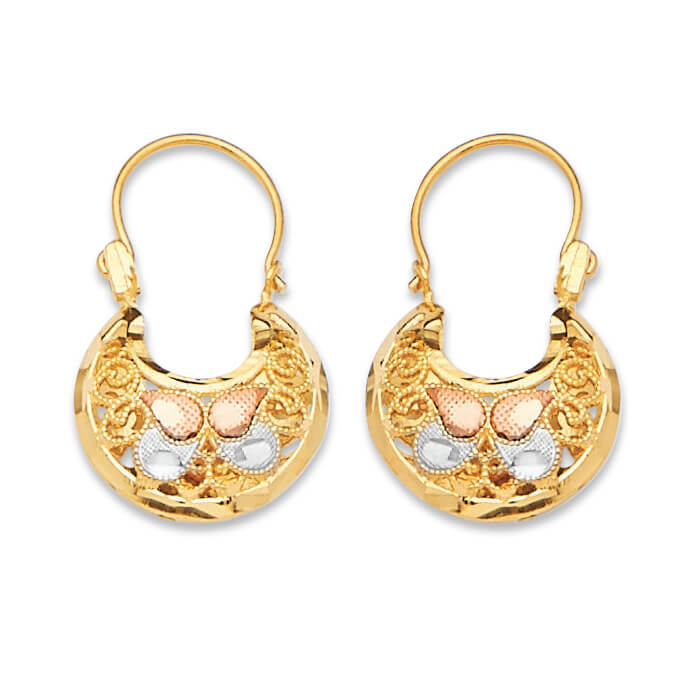 Butterfly Basket Hoop Earrings in 14K Tri-Color Gold