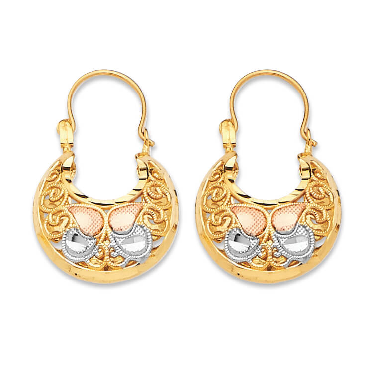 Butterfly Basket Hoop Earrings in 14K Tri-Color Gold