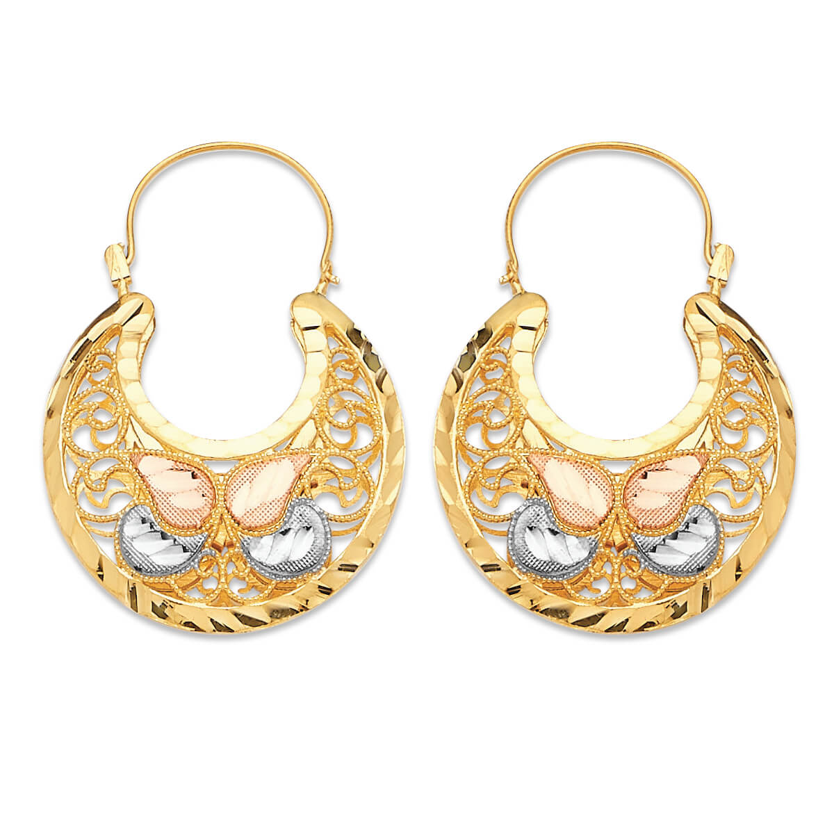 Butterfly Basket Hoop Earrings in 14K Tri-Color Gold