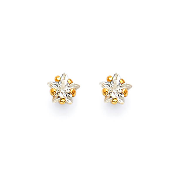 Stud Earrings with White CZ in 14K Gold and Screw Backing