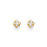 Stud Earrings with White CZ in 14K Gold and Screw Backing