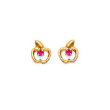Apple Stud Earrings with Pink CZ in 14K Gold and Butterfly Backing