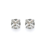 Solitaire Stud Earrings with White CZ in 14K White Gold and Butterfly Backing