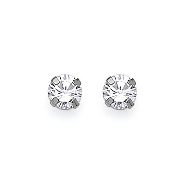 Solitaire Stud Earrings with White CZ in 14K White Gold and Butterfly Backing