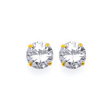 Solitaire Stud Earrings with White CZ in 14K Gold and Screw Backing