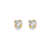Heart Solitaire Stud Earrings with White CZ in 14K Gold and Screw Backing