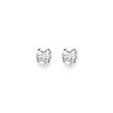 Heart Solitaire Stud Earrings with White CZ in 14K White Gold and Screw Backing