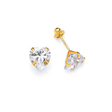 Heart Solitaire Stud Earrings with White CZ in 14K Gold and Screw Backing