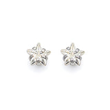 Star Solitaire Stud Earrings with White CZ in 14K White Gold and Butterfly Backing