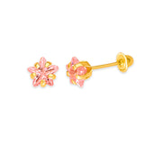 Star Solitaire Stud Earrings with Pink CZ in 14K Gold and Screw Backing