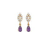 Teardrop Earrings with Purple & White CZ in 14K Gold and Screw Backing