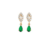 Teardrop Earrings with Green & White CZ in 14K Gold and Screw Backing