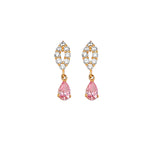 Teardrop Earrings with Pink & White CZ in 14K Gold and Screw Backing
