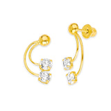 Crawler Stud Earrings with White CZ in 14K Gold and Screw Backing