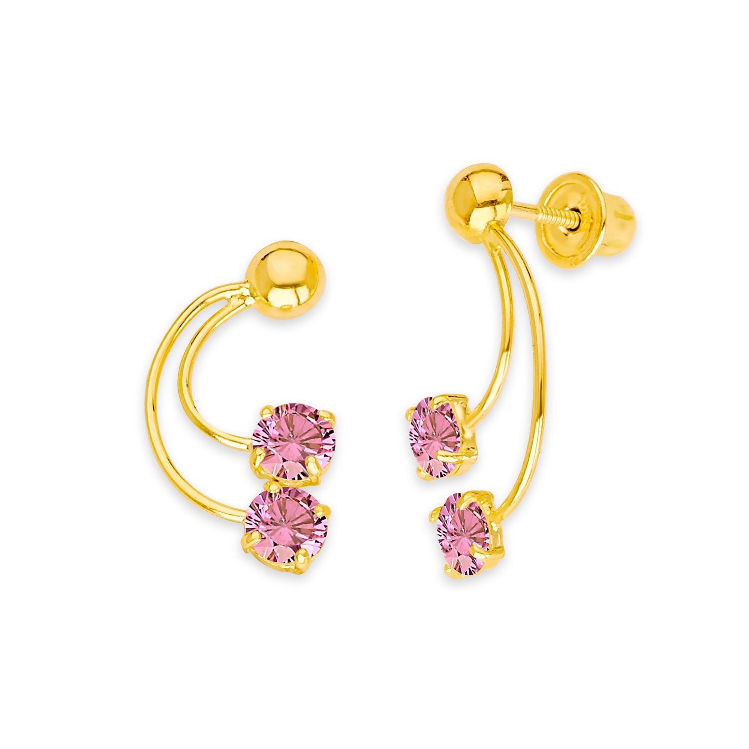 Crawler Stud Earrings with Purple CZ in 14K Gold and Screw Backing