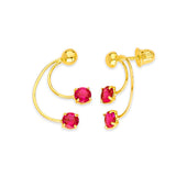 Crawler Stud Earrings with Red CZ in 14K Gold and Screw Backing