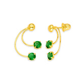 Crawler Stud Earrings with Green CZ in 14K Gold and Screw Backing