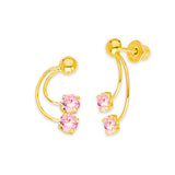 Crawler Stud Earrings with Pink CZ in 14K Gold and Screw Backing