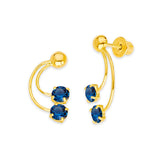 Crawler Stud Earrings with Blue CZ in 14K Gold and Screw Backing