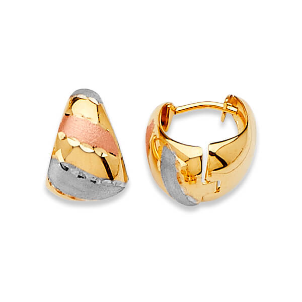 Basket Huggie Earrings in 14K Tri-Color Gold