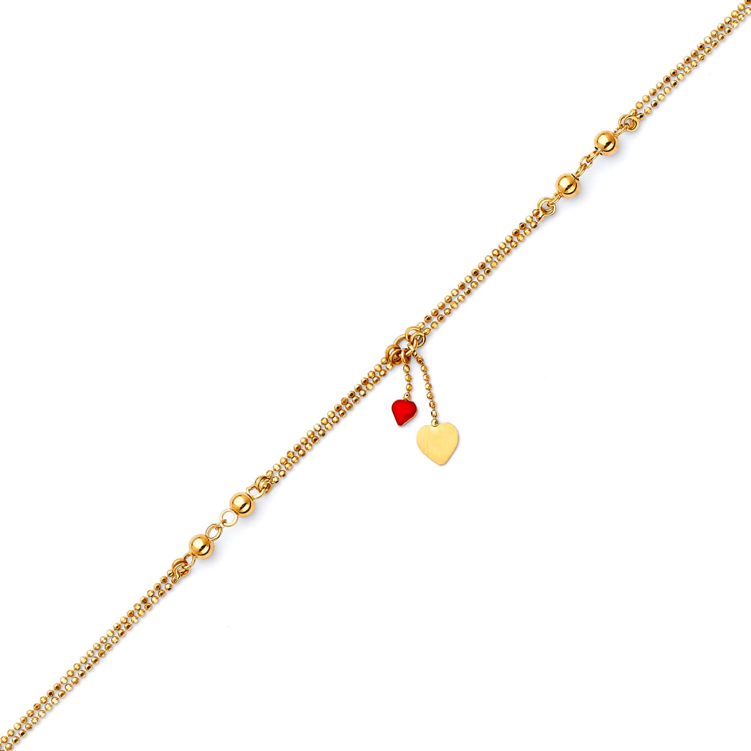 Adjustable Heart Charm Anklet in 14K Gold
