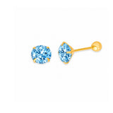 Solitaire Stud Earrings with Light Blue CZ in 14K Gold and Screw Backing