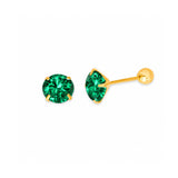 Solitaire Stud Earrings with Green CZ in 14K Gold and Screw Backing