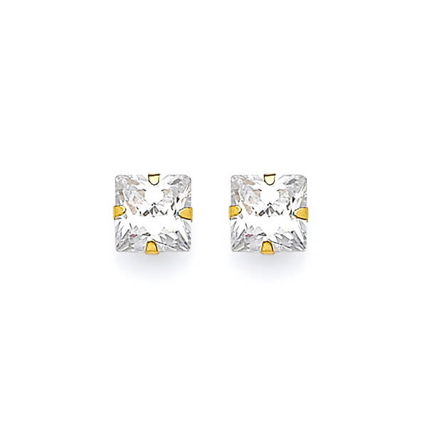 Solitaire Stud Earrings with White CZ in 14K Gold and Butterfly Backing