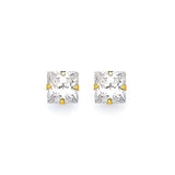 Solitaire Stud Earrings with White CZ in 14K Gold and Butterfly Backing