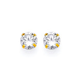 Solitaire Stud Earrings with White CZ in 14K Gold and Screw Backing