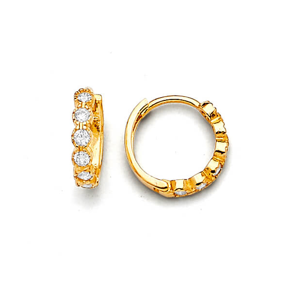Huggie Earrings with White CZ in 14K Gold