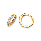 Huggie Earrings with White CZ in 14K Gold