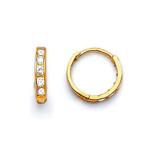 Huggie Earrings with White CZ in 14K Gold