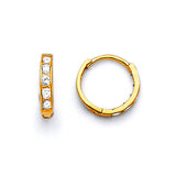 Huggie Earrings with White CZ in 14K Gold
