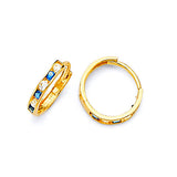 Huggie Earrings with Blue & White CZ in 14K Gold