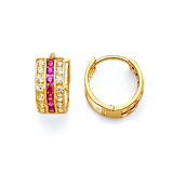 Huggie Earrings with Red & White CZ in 14K Gold