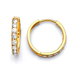 Huggie Earrings with White CZ in 14K Gold