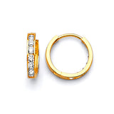 Huggie Earrings with White CZ in 14K Gold