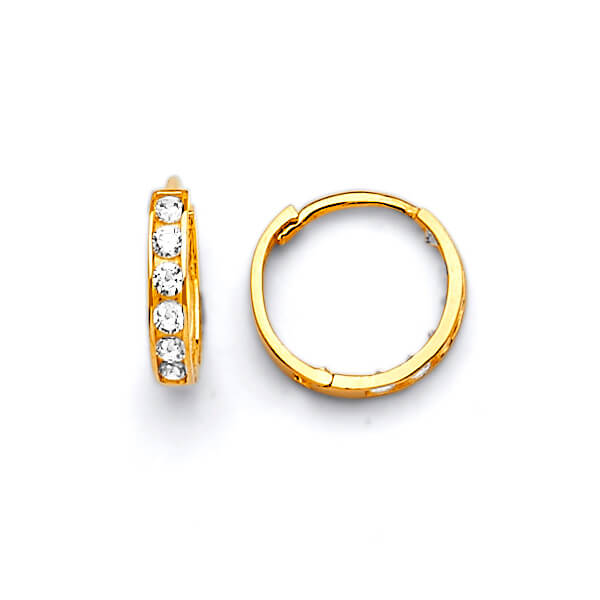 Huggie Earrings with White CZ in 14K Gold