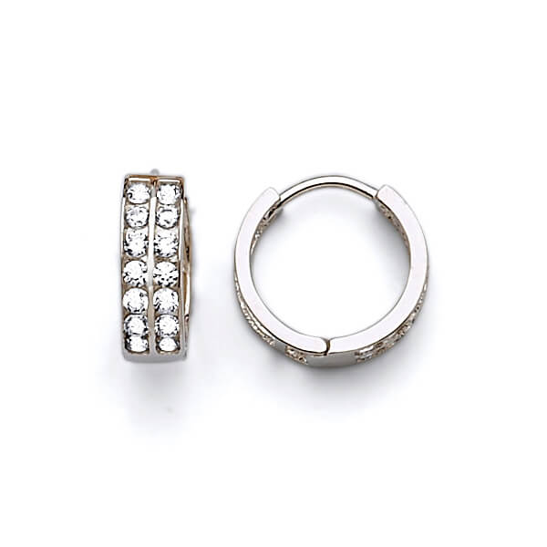 Huggie Earrings with White CZ in 14K White Gold